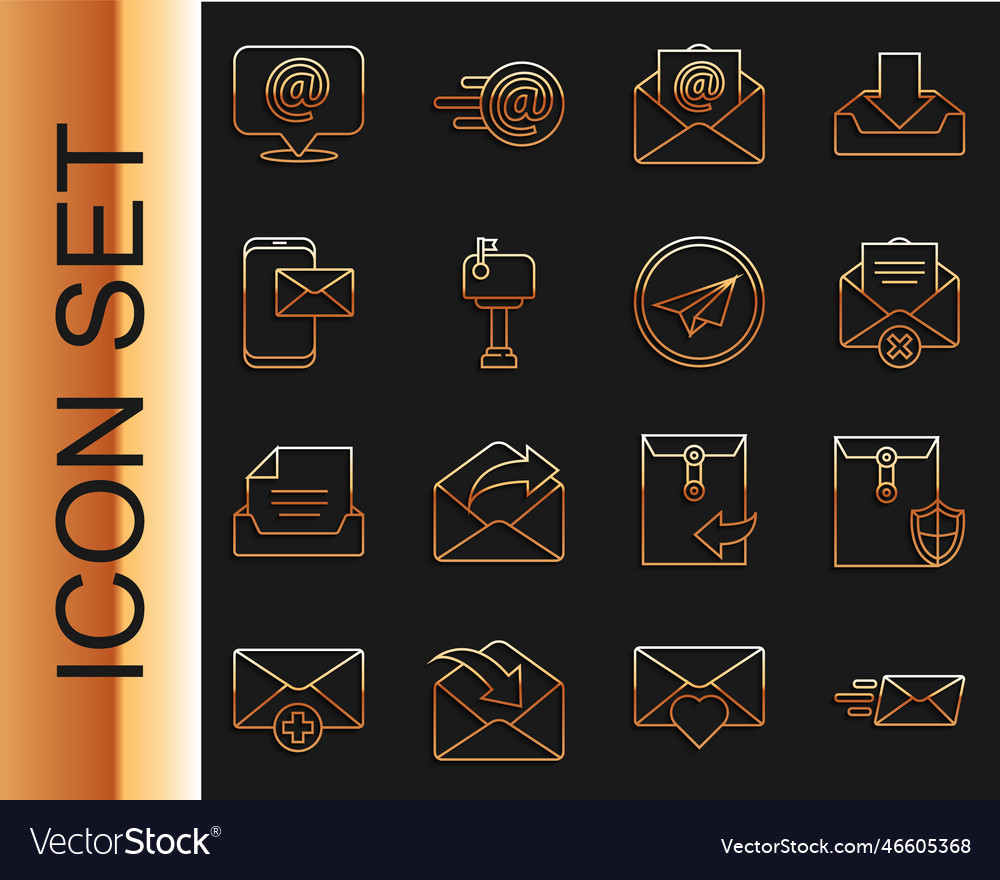 Set line express envelope with shield vector image Set line express envelope with shield