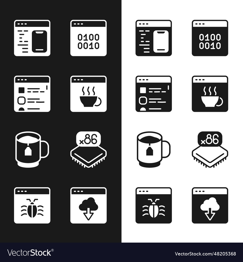Set software browser files binary code cup tea