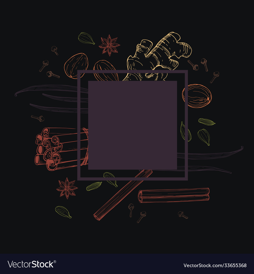 Gewürze für Dessert und Backrahmen Hand gezogen vector image Gewürze für Dessert und Backrahmen Hand gezogen