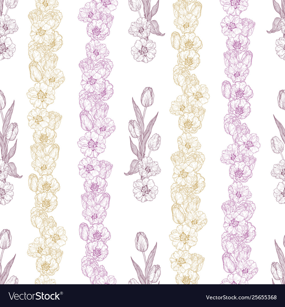 Vertical lines with tulip flowers seamless pattern