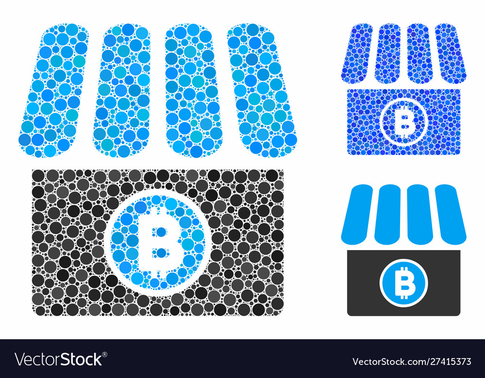 Bitcoin store mosaic icon round dots vector image Bitcoin store mosaic icon round dots