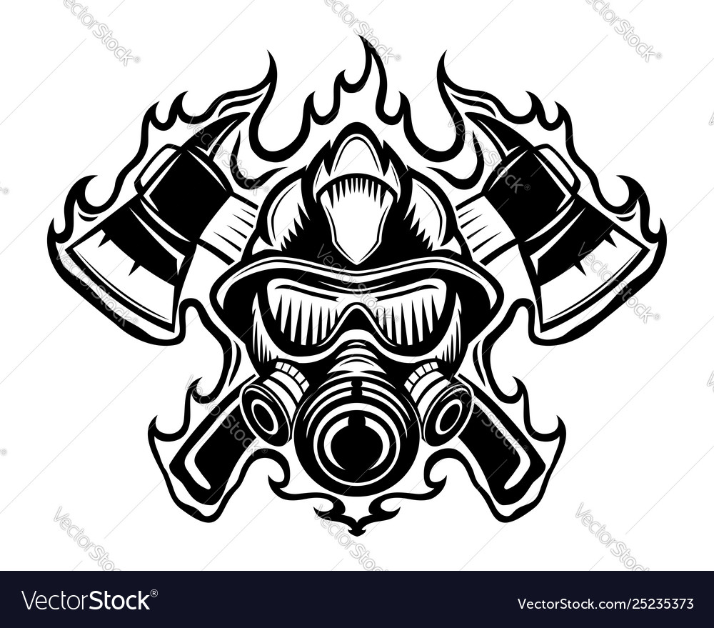 Firefighter with axes in flame