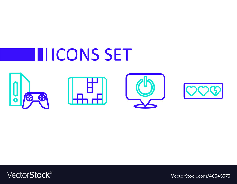 Set line game life bar power button portable vector image Set line game life bar power button portable