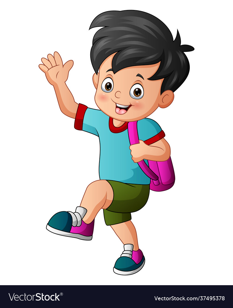 Cute boy on his way to school Royalty Free Vector Image