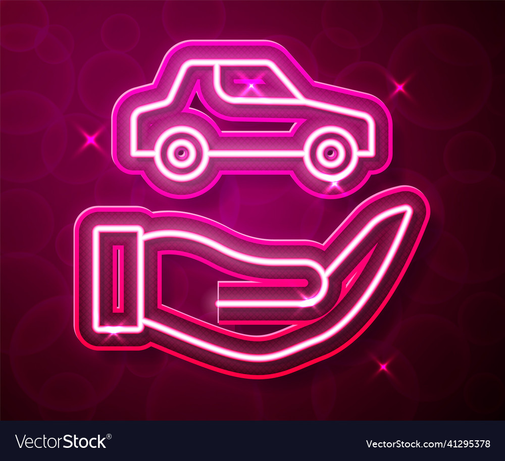 Glowing neon line car insurance icon isolated