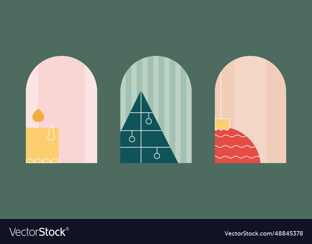 Merry christmas happy new year set of greeting