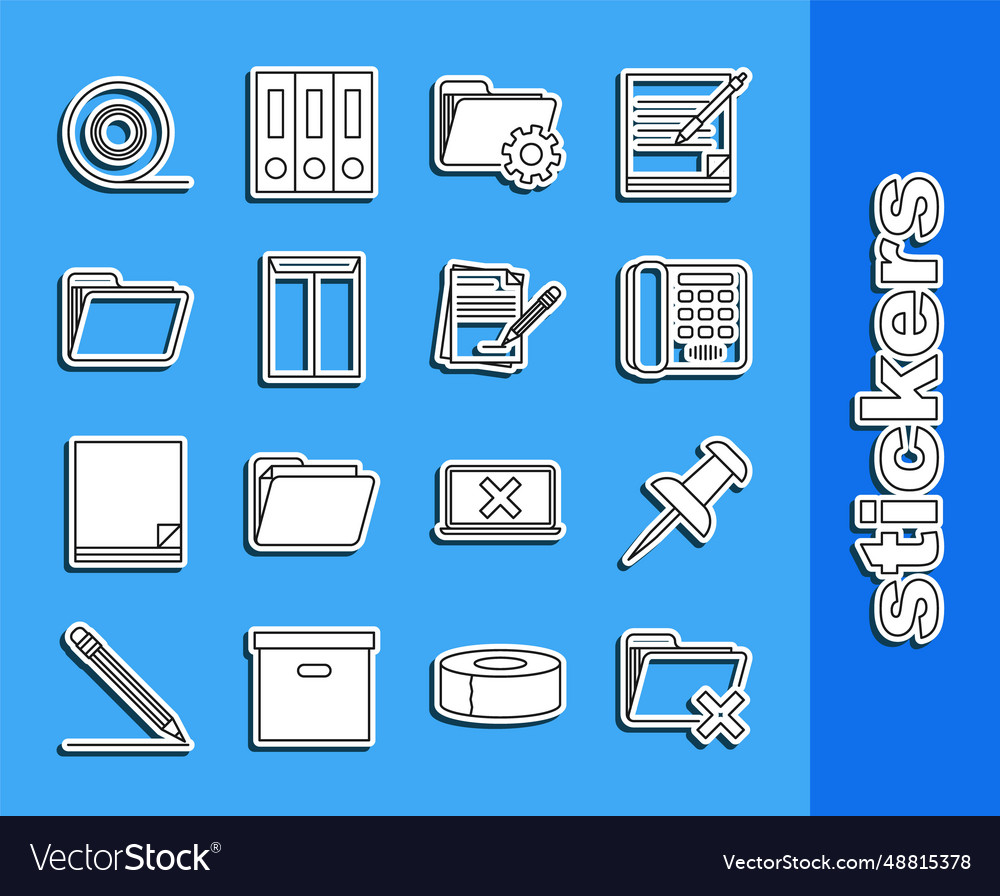 Set line delete folder push pin telephone vector image Set line delete folder push pin telephone