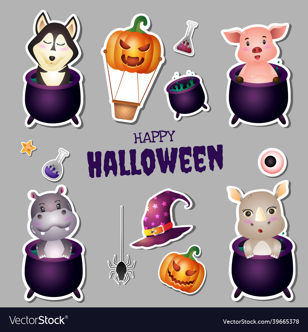 Stickers halloween collection with cute husky pig