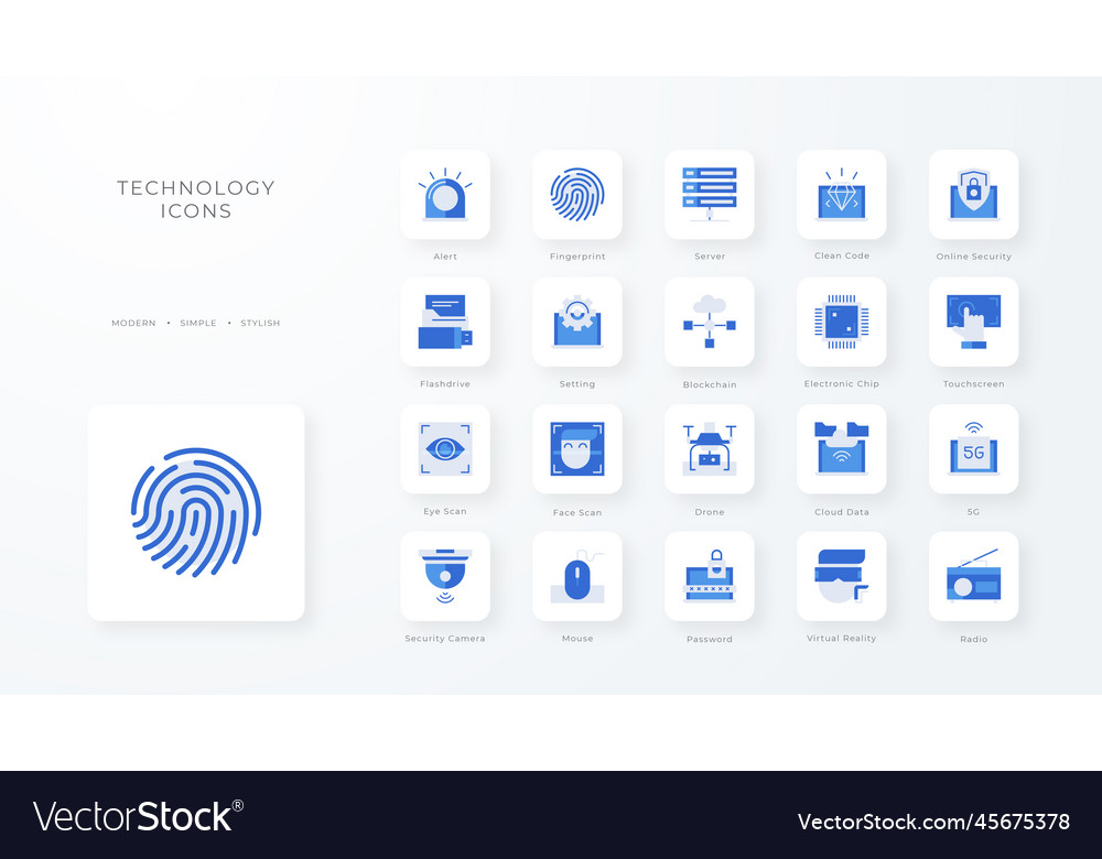 Technology icon collection with blue duotone