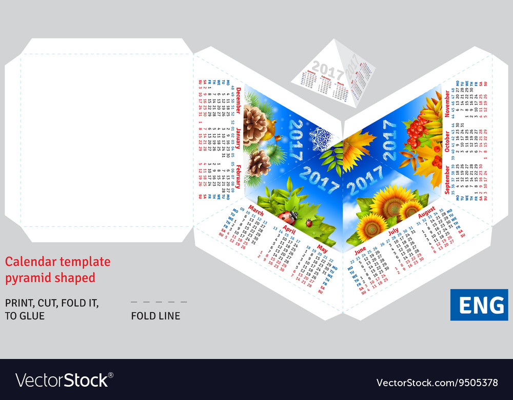 template english calendar 2017 by seasons pyramid vector image