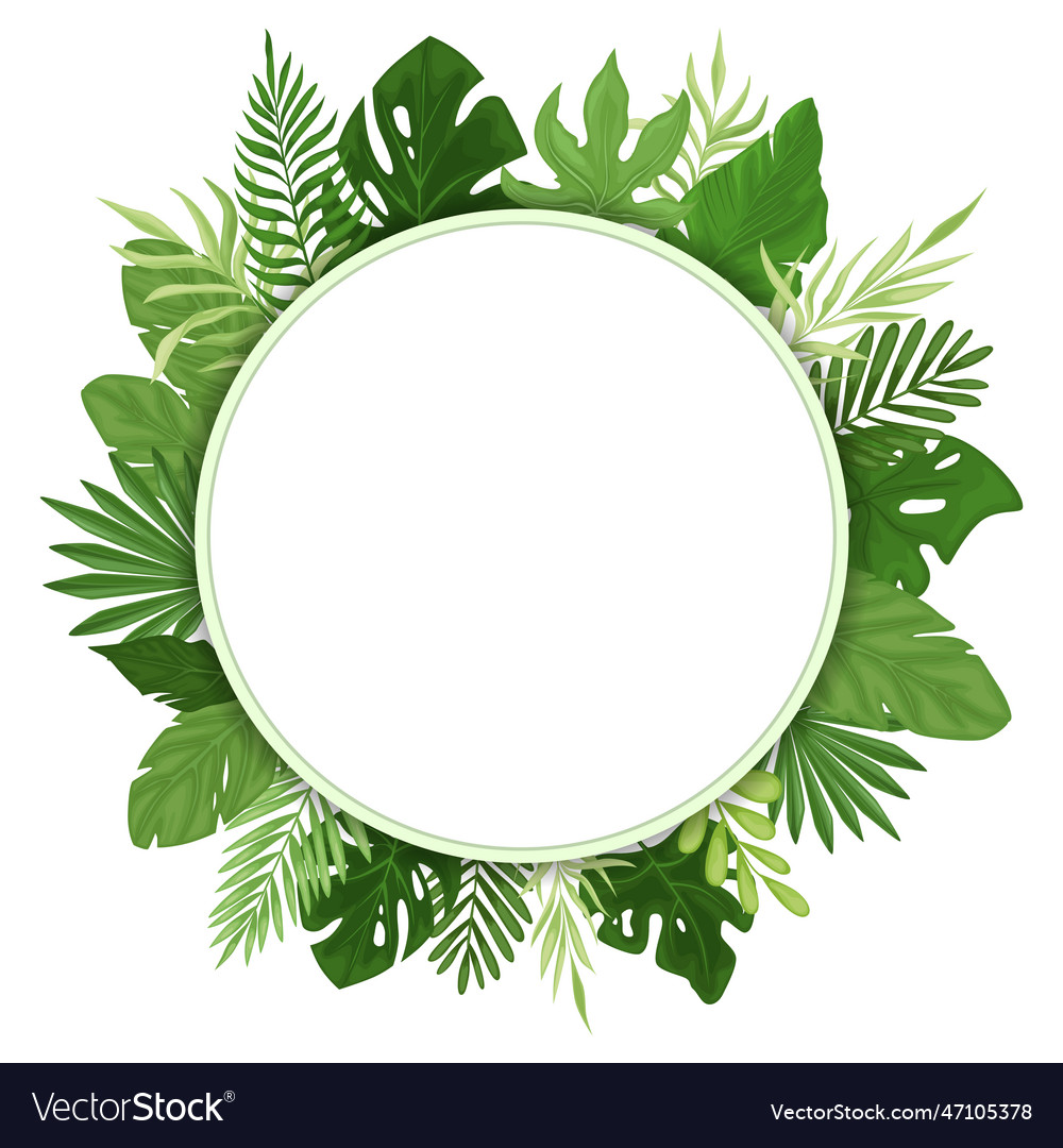 Tropical leaves in a round frame Royalty Free Vector Image