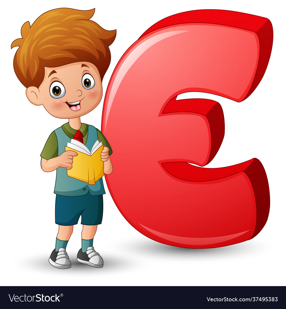 Ein Junge Lesebuch neben Brief e vector image Ein Junge Lesebuch neben Brief e