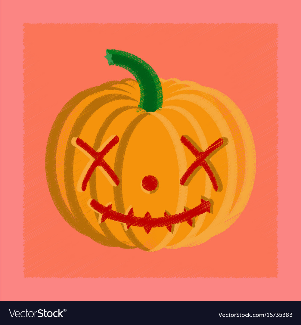 orange scary pumpkin in thin line flat style