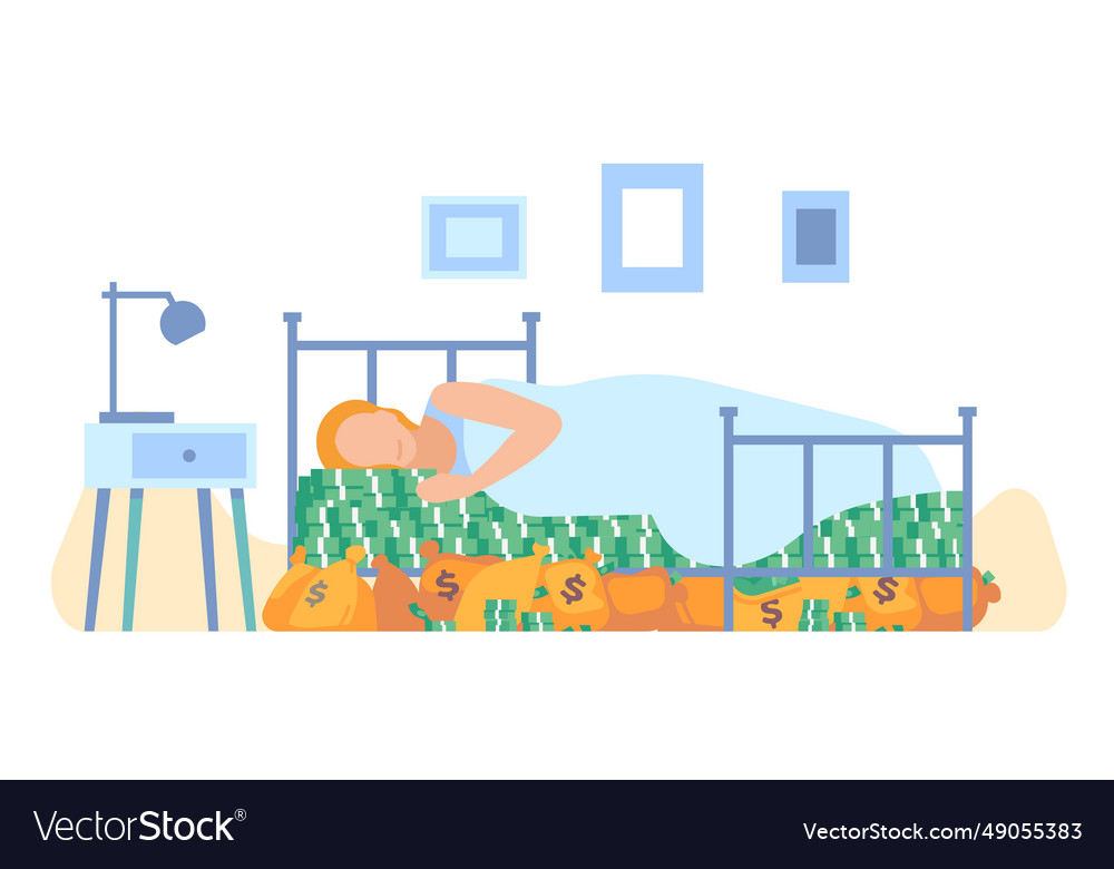 Girl sleeps on money bills bags