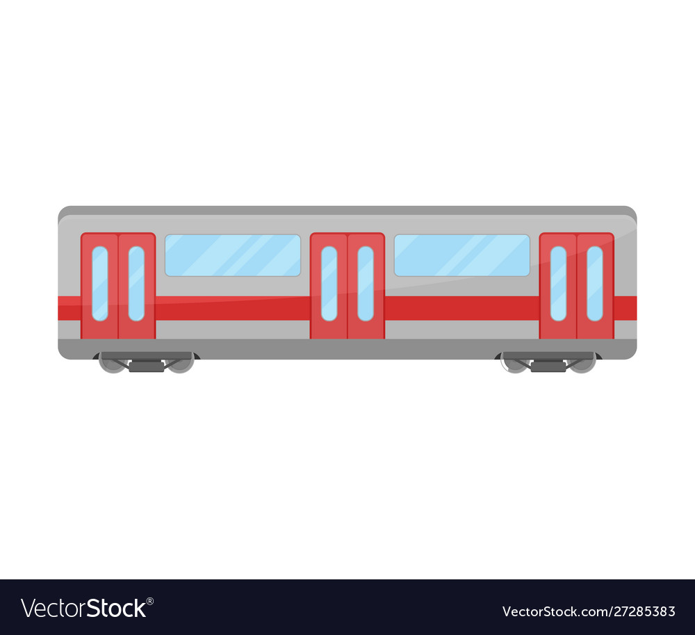 Grey and red coach of electric train flat