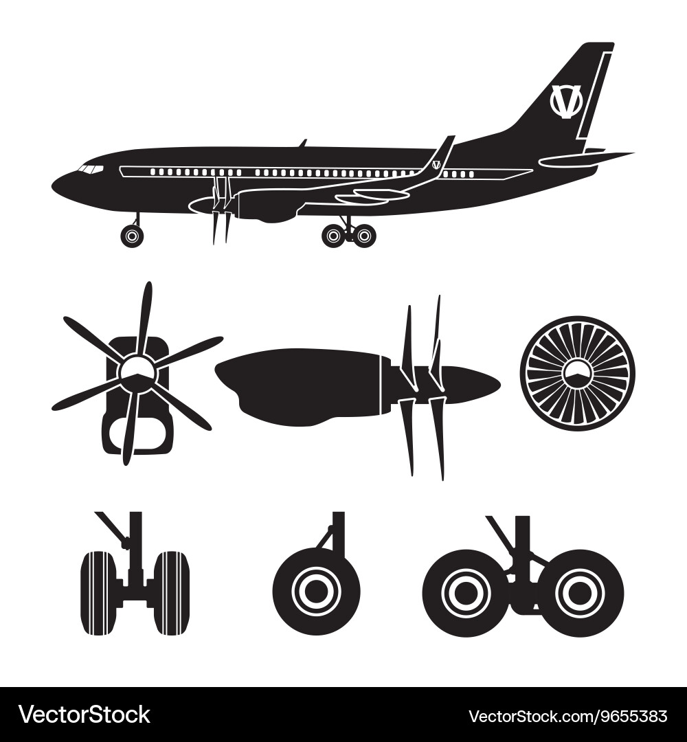 Jets constructor black silhouettes aircraft parts Vector Image