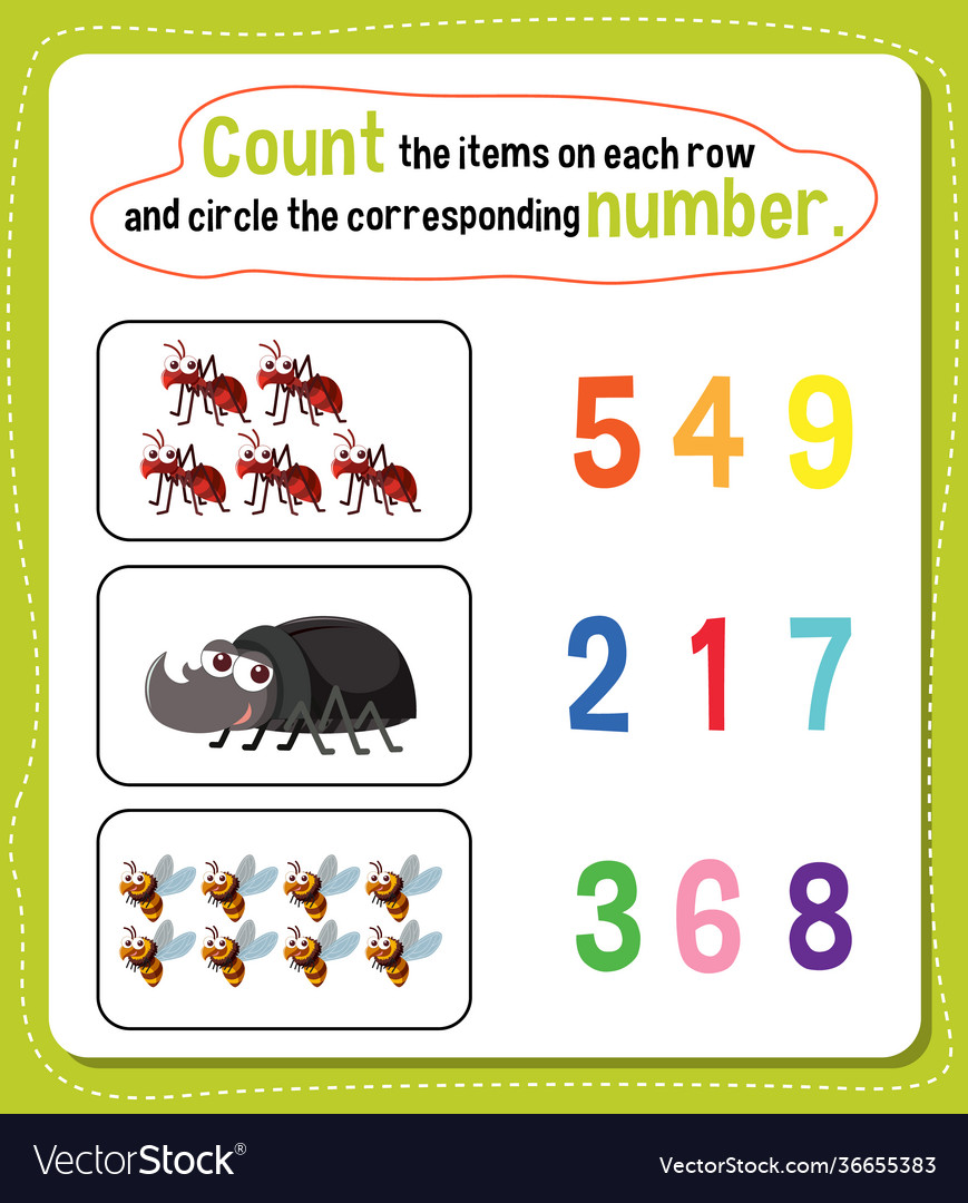 Math count number worksheet vector image Math count number worksheet