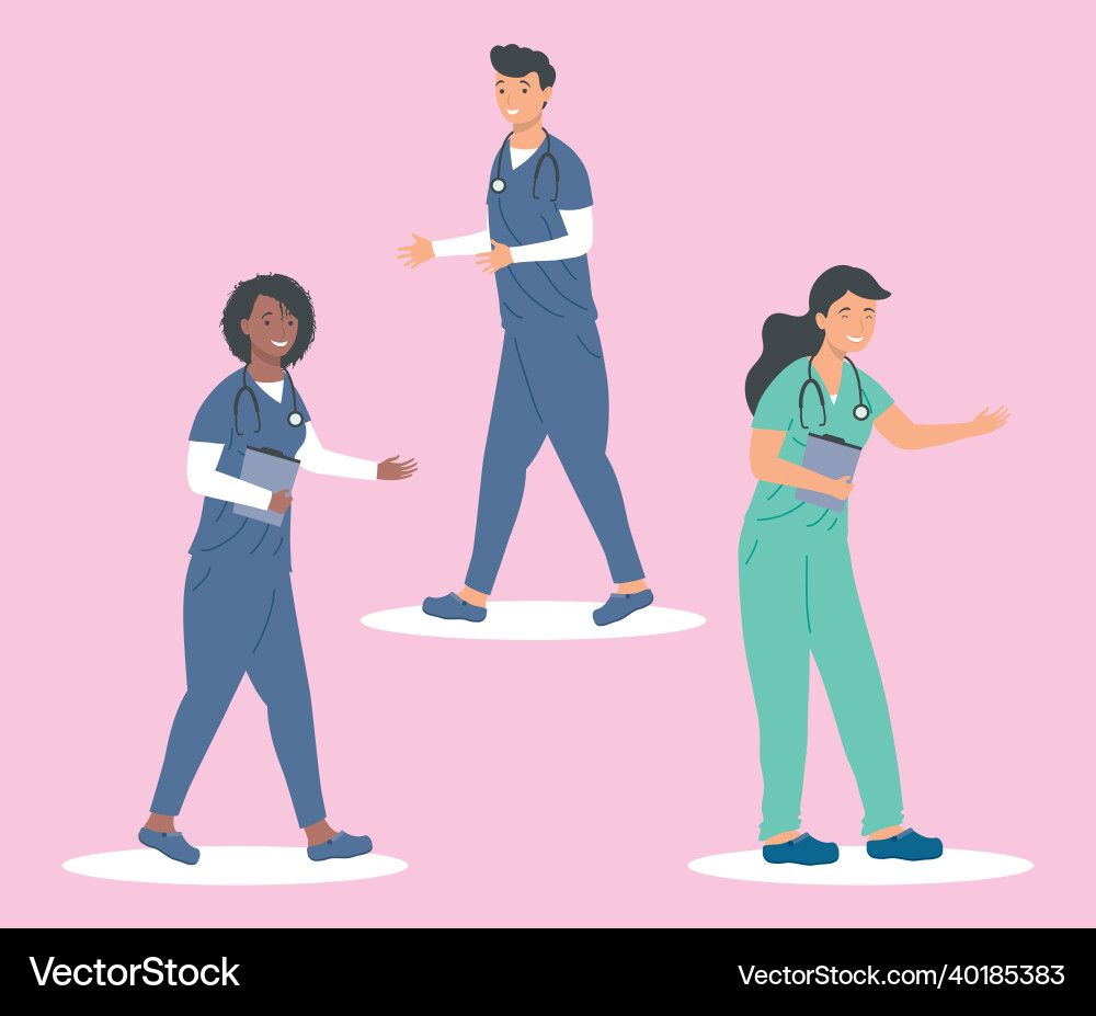 Nice three nurses Royalty Free Vector Image - VectorStock