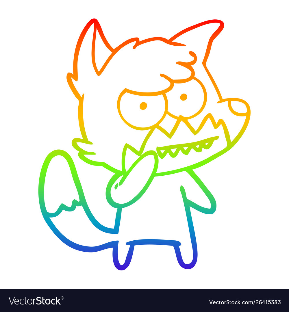 Rainbow gradient line drawing cartoon grinning fox