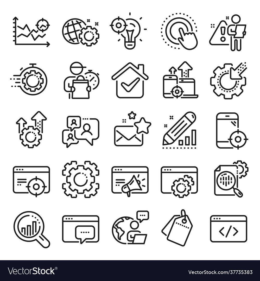 Seo line icons website stats target and increase vector image Seo line icons website stats target and increase