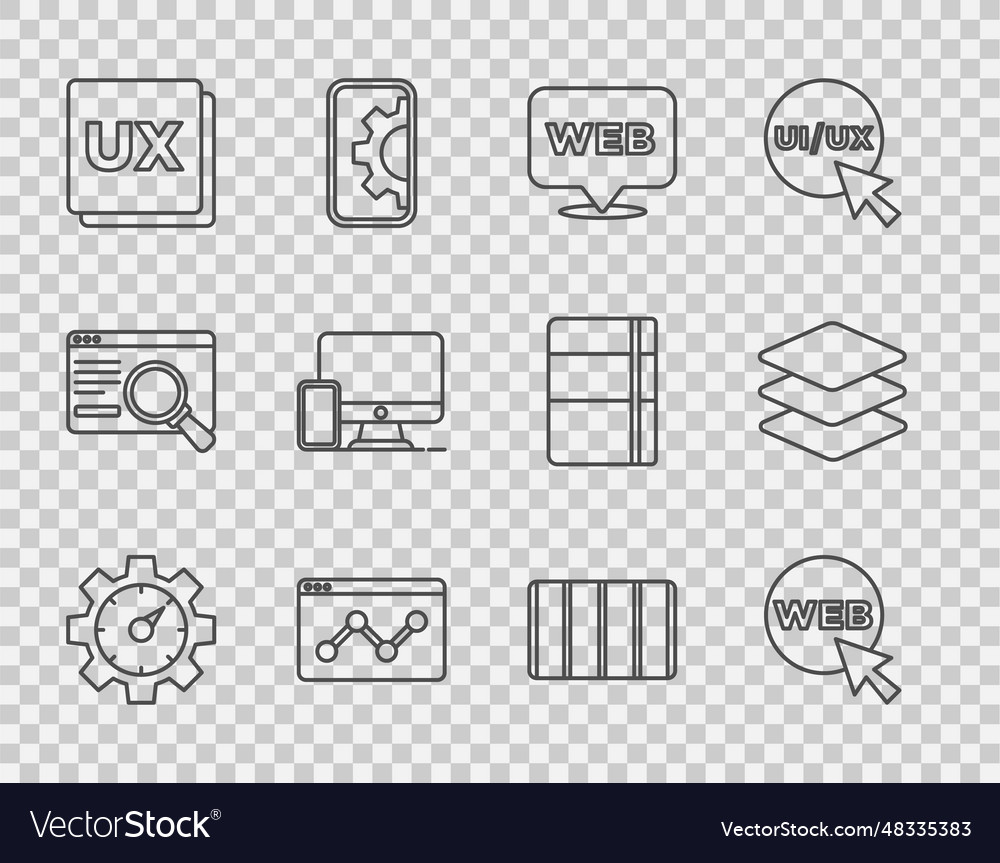 Set line website statistic and graphic design ui vector image Set line website statistic and graphic design ui