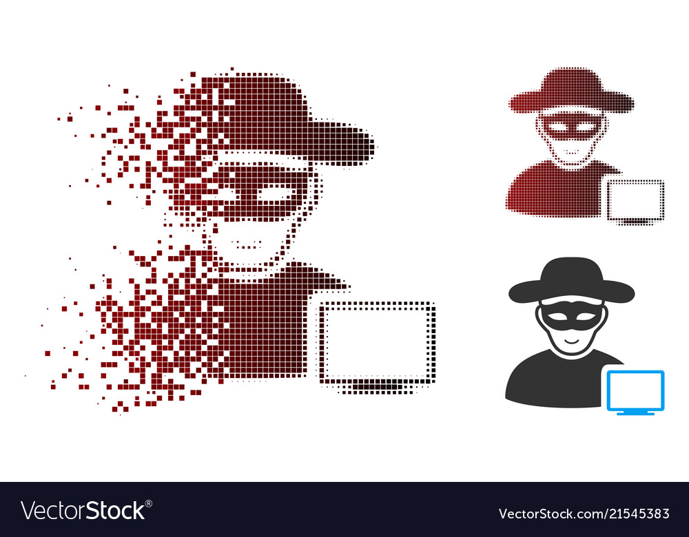 Shredded pixel halftone computer hacker icon vector image Shredded pixel halftone computer hacker icon