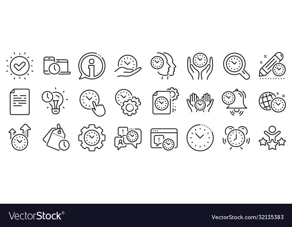 Time management line icons alarm clock timer vector image Time management line icons alarm clock timer