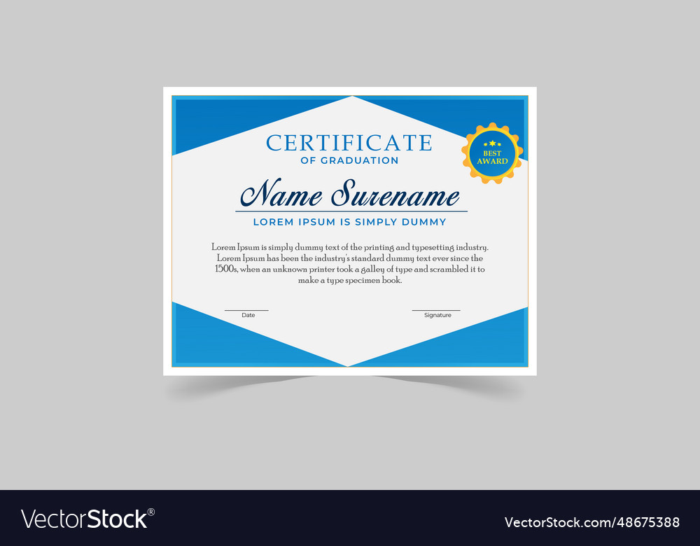 Elegant blue color gradation certificate template Vector Image