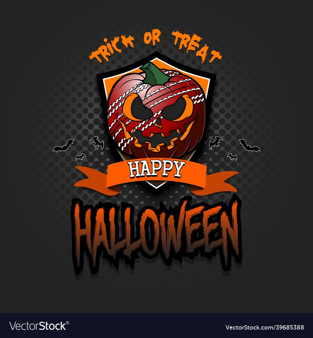 Happy halloween logo cricket ball as pumpkin