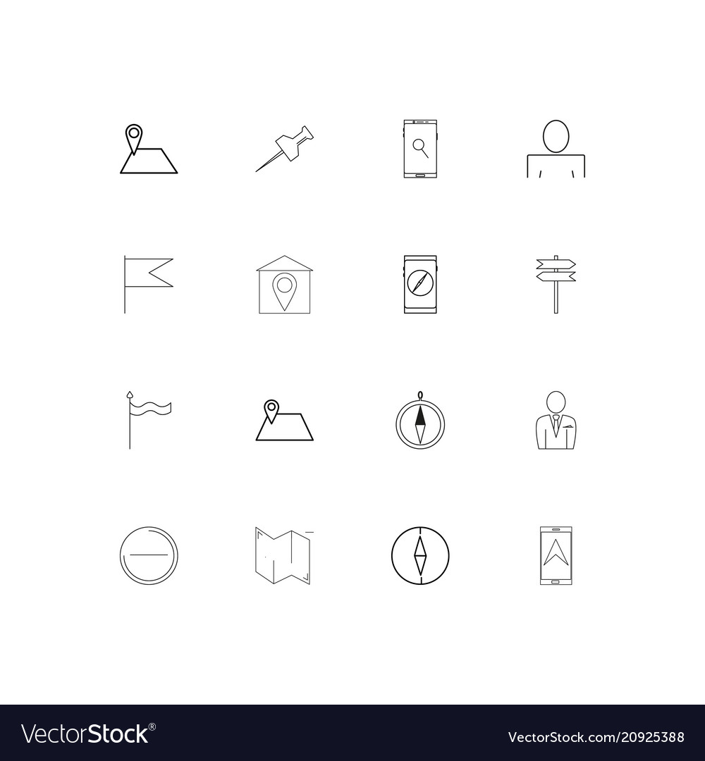 Maps and navigation linear thin icons set