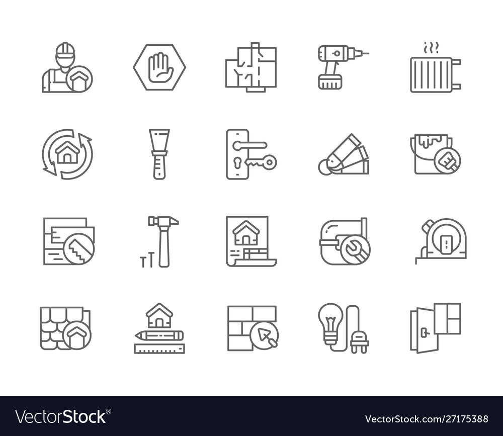 Set home renovation line icons repairman