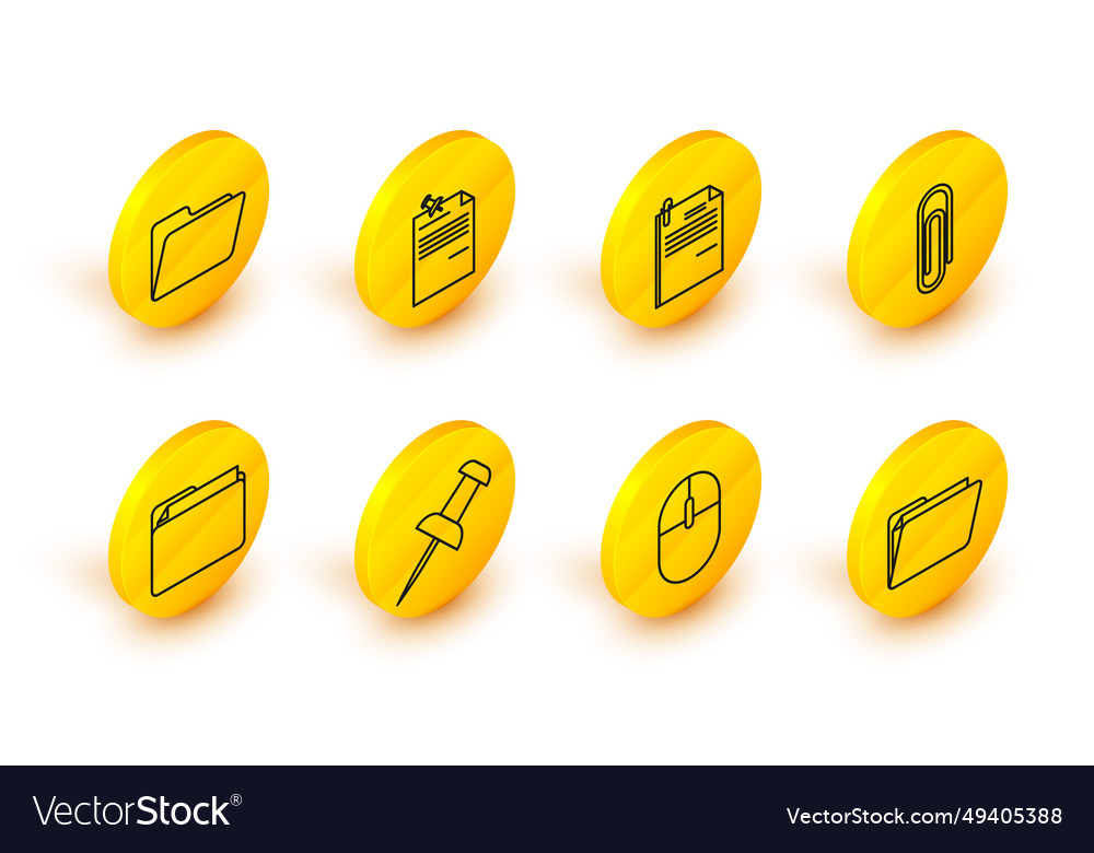 Set line document folder computer mouse push pin vector image Set line document folder computer mouse push pin