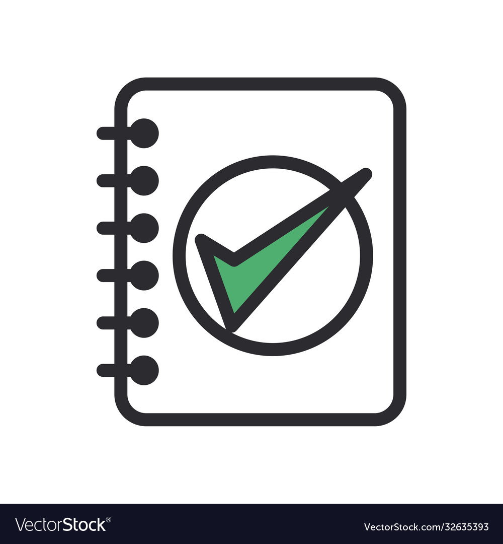 Check mark in notebook line and fill style icon