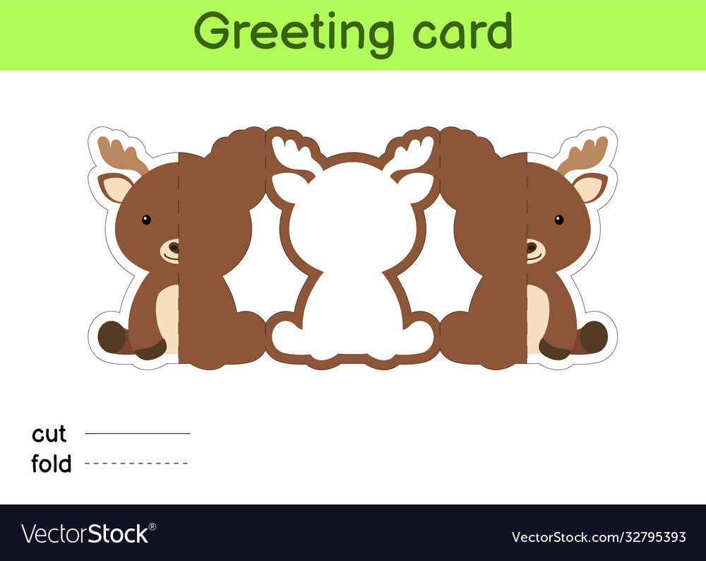 Cute moose fold-a-long greeting card template Vector Image
