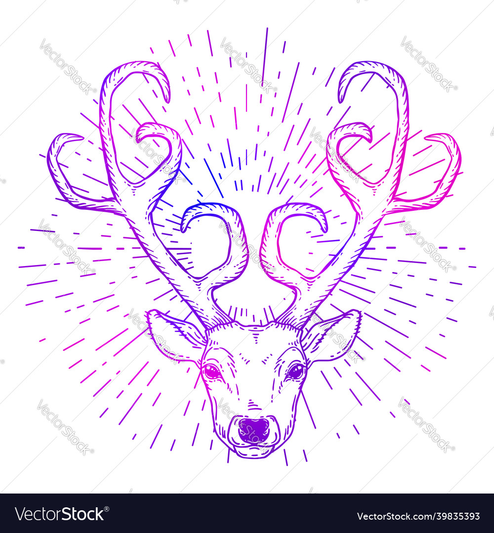 Hand drawn deer head tribal style isolated over