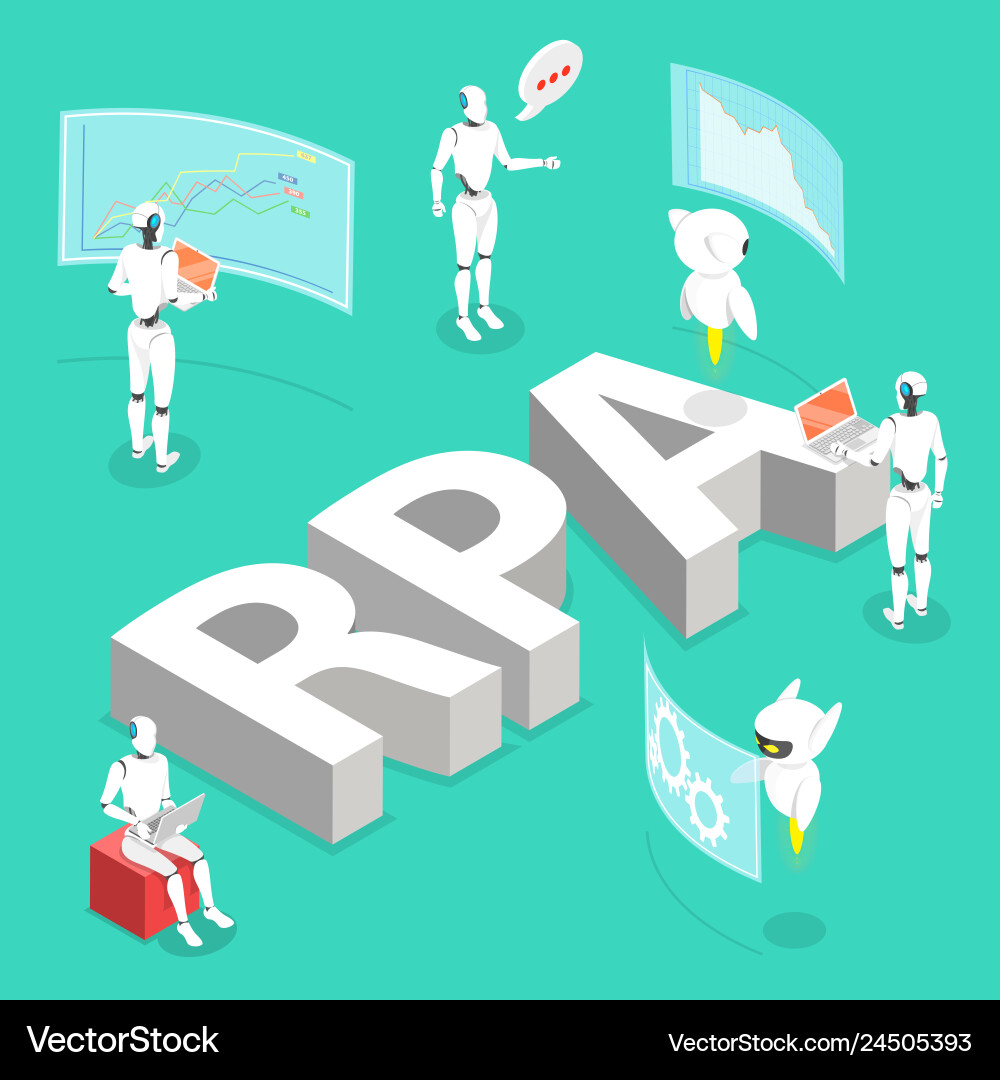 Isometric flat concept robotic process Royalty Free Vector