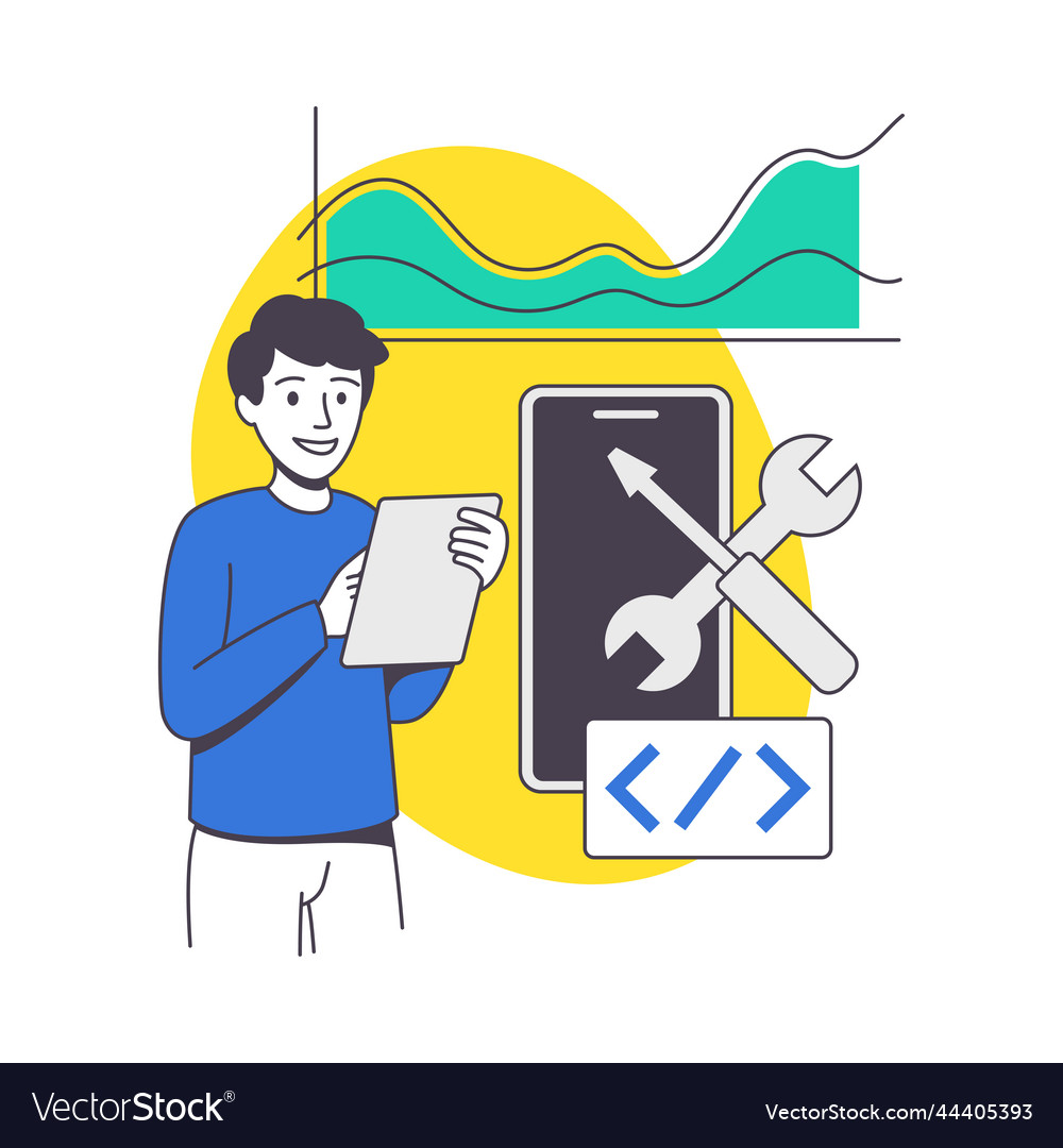 Man app dev professionelle Entwicklung Software vector image Man app dev professionelle Entwicklung Software