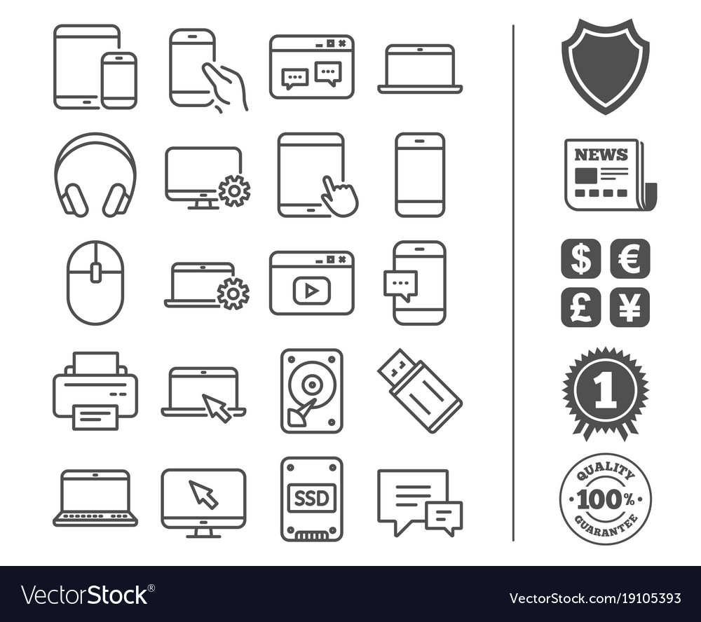 Mobile devices line icons laptop ssd and hdd