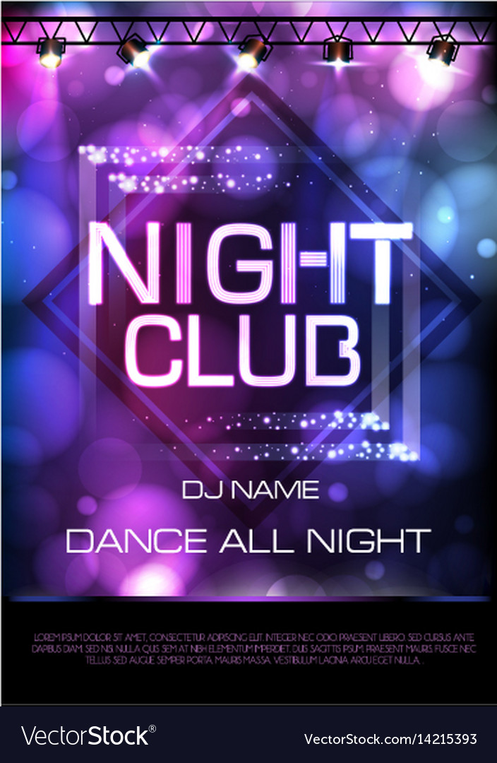 Neon sign night club disco party poster Royalty Free Vector