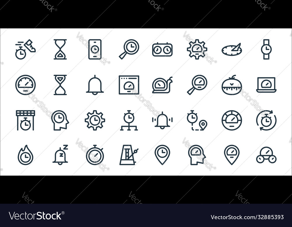 Speedometer and time line icons linear set vector image Speedometer and time line icons linear set