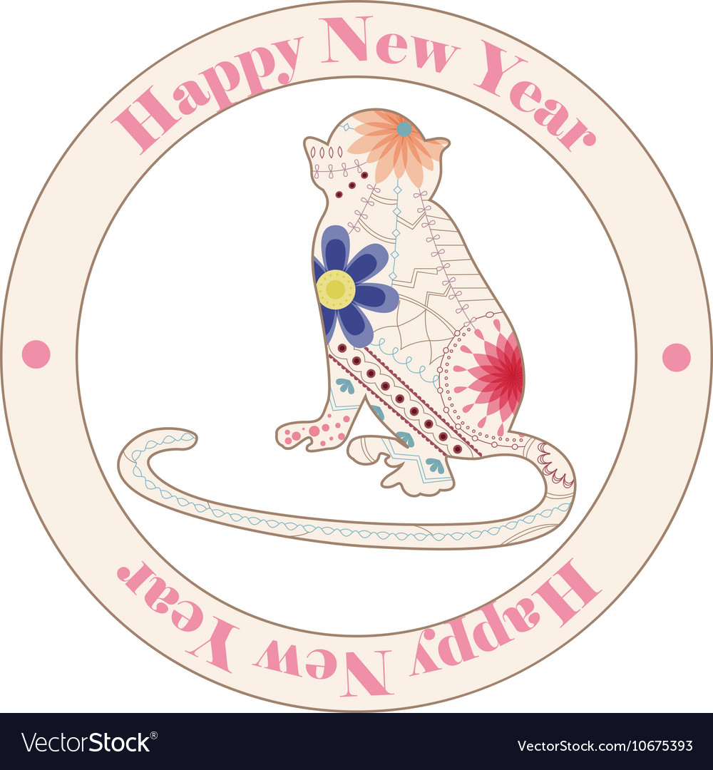 Vintage Happy new year Stempel mit Affe