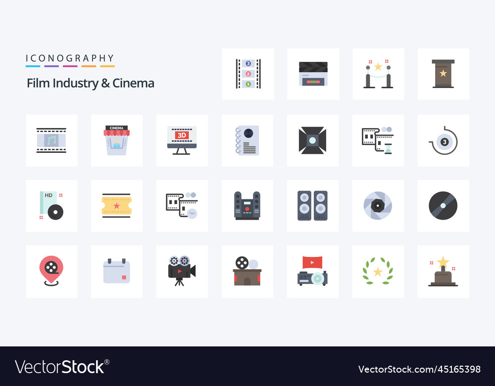 25 cenima flat color icon pack Royalty Free Vector Image