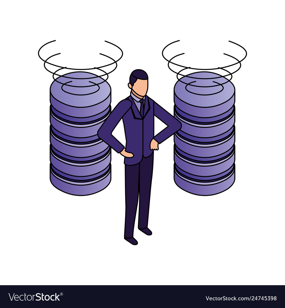 Elegant businessman with data center disks