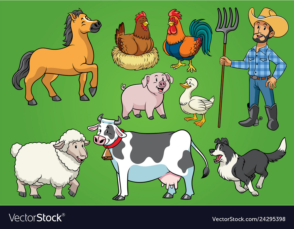 Farmer and animals set Royalty Free Vector Image