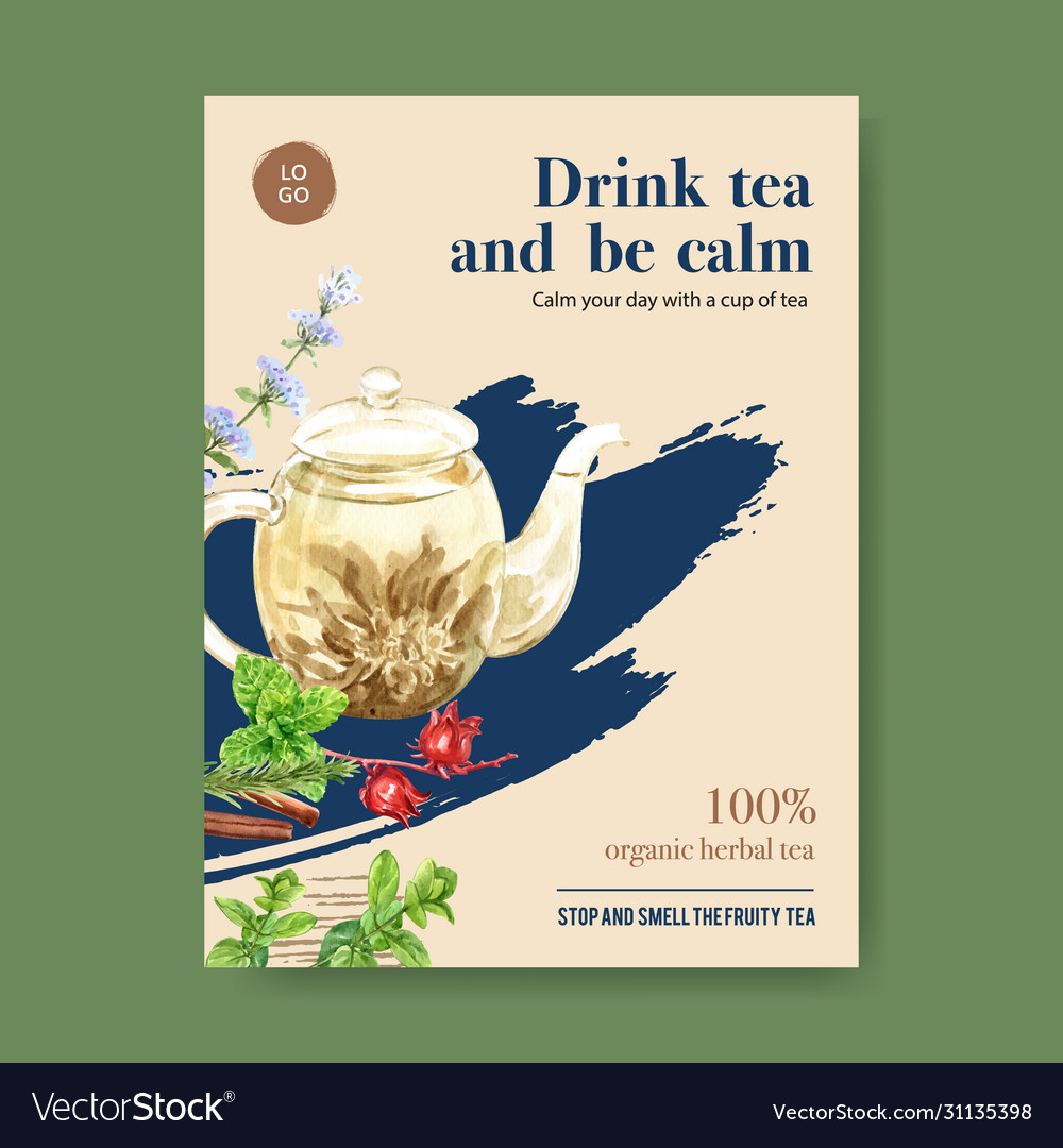 Herbal tea poster design with cinnamon mint Vector Image