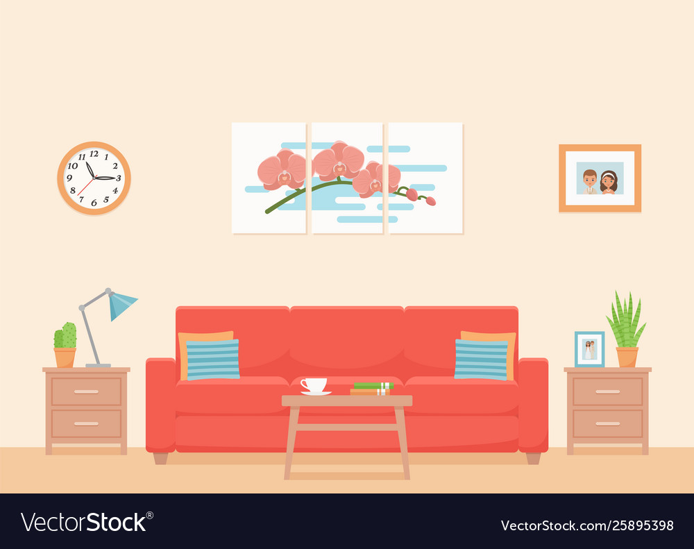 Living room interior flat design