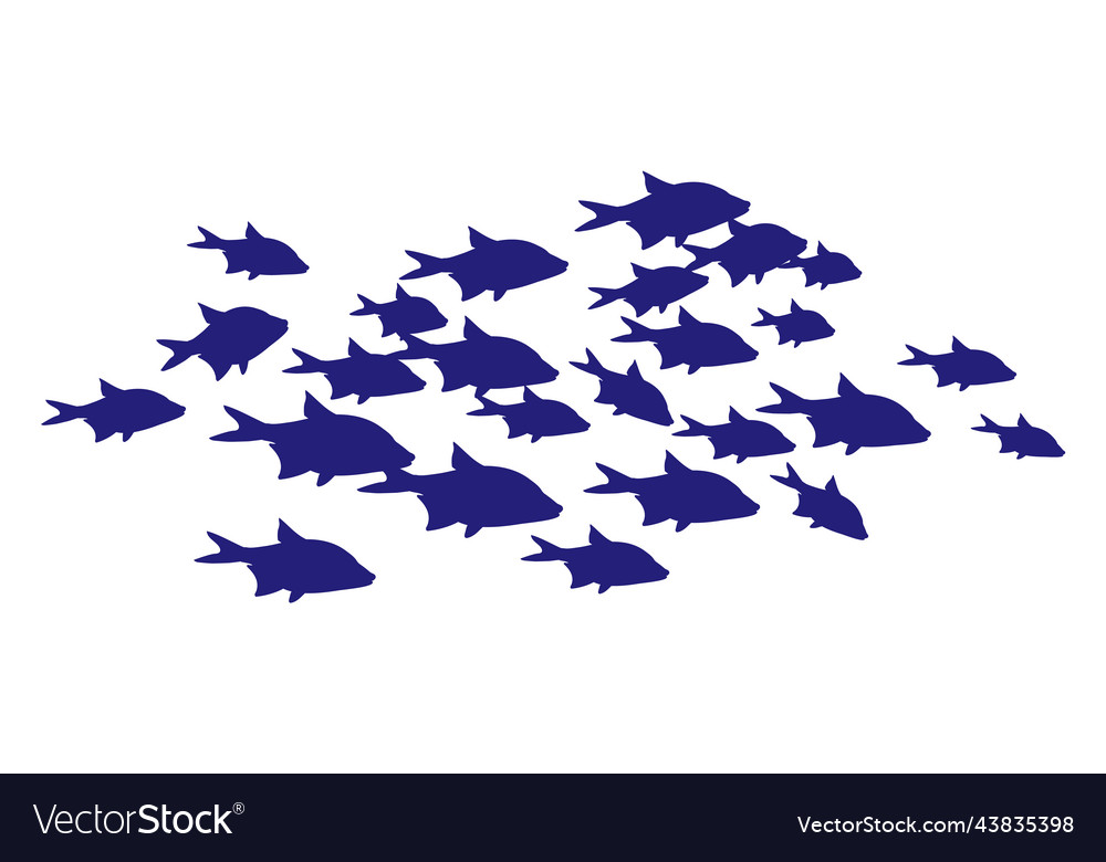 Swimming fish shoal blue animal silhouettes