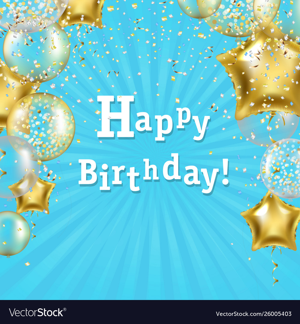 Birthday poster with golden star balloons Vector Image