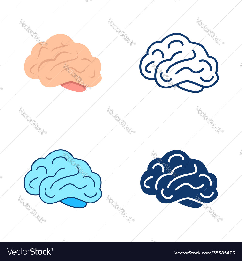 Brain Icon Set - Flat & Line Style
