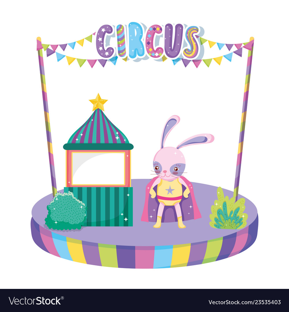 Cute circus rabbit with layer and kiosk